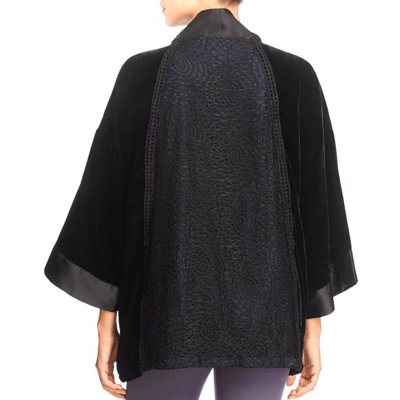 Sam Edelman Jacket Womens S Black Velvet Smoking Wrap Back Lace Boho Hippie - Picture 2 of 12